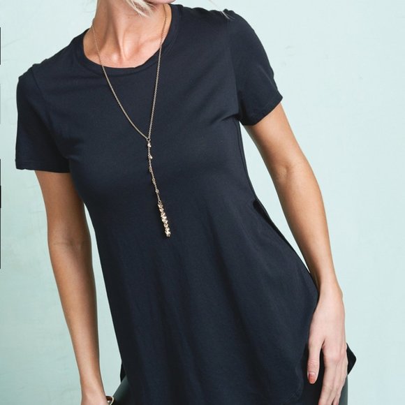 Tops - *New Never Worn* Split Side Dip Hem Tee (Black)